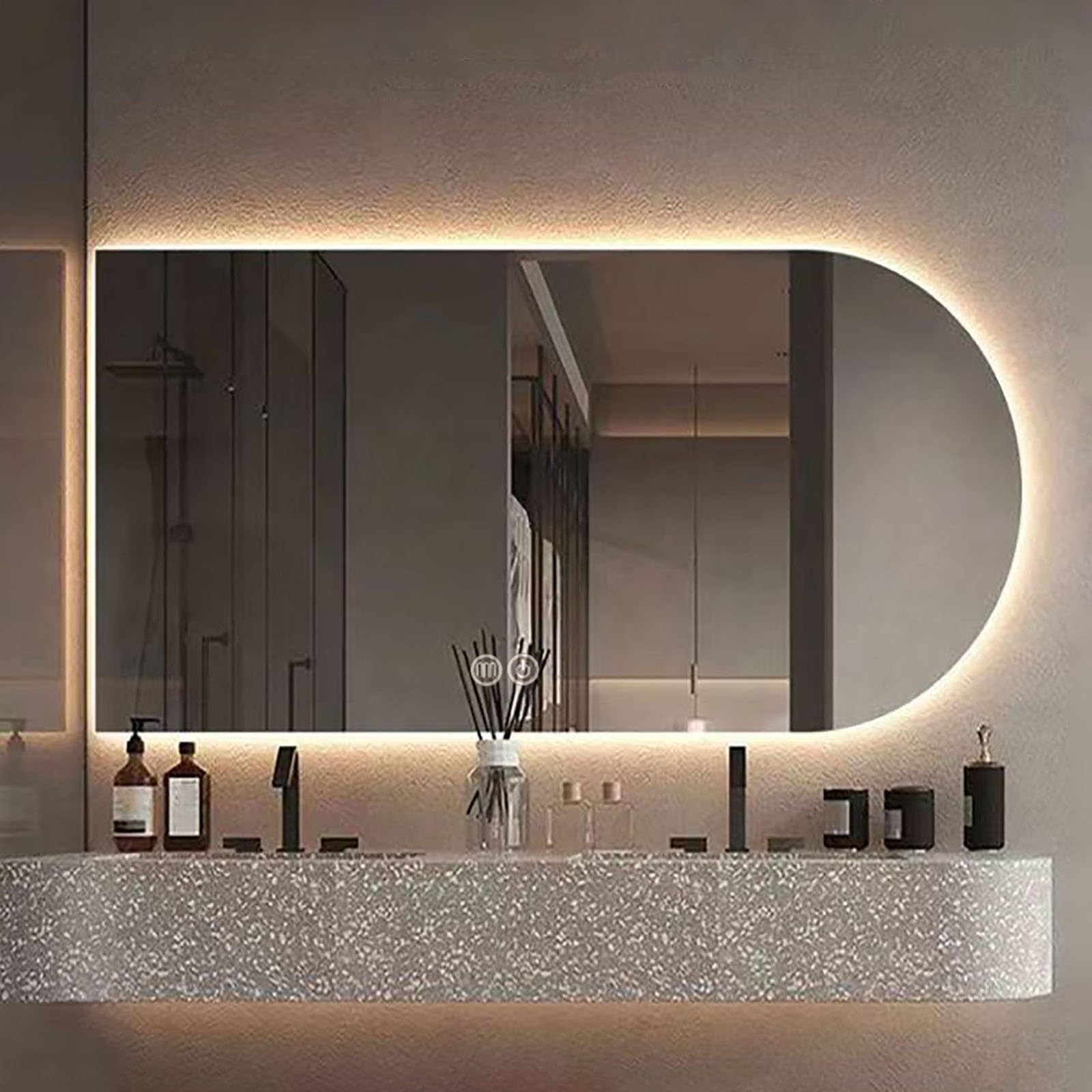 Atwnjkp LED Bathroom Mirror 50x80cm(19.7x31.5in), Arched Wall Mounted Vanity Mirror with Touch Control, 3-Colour Lighting, Memory and Anti-Fog Function for Bathroom and Dressing Area