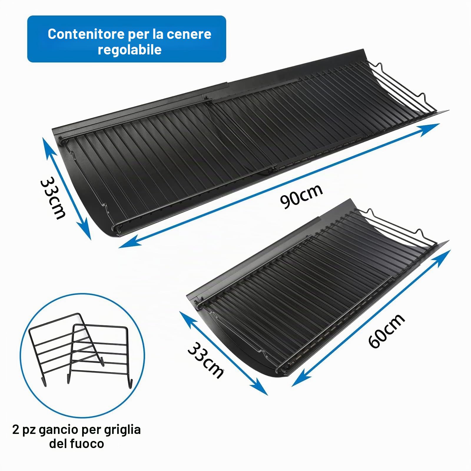 GFTIME Cenere regolabile da 60 a 90 cm, per Chargriller 5050 5072 5650 1224 1324 2121 2222 2123 E1224 barbecue a carbonella, per Oklahoma Joe, Royal Gourmet