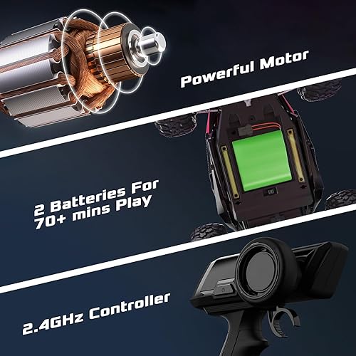 Miniatura 5 de LARVEY Auto de control remoto a escala 116 de 124mih camión de control remoto de alta velocidad todoterreno con faros LED y luces de chasis juguete