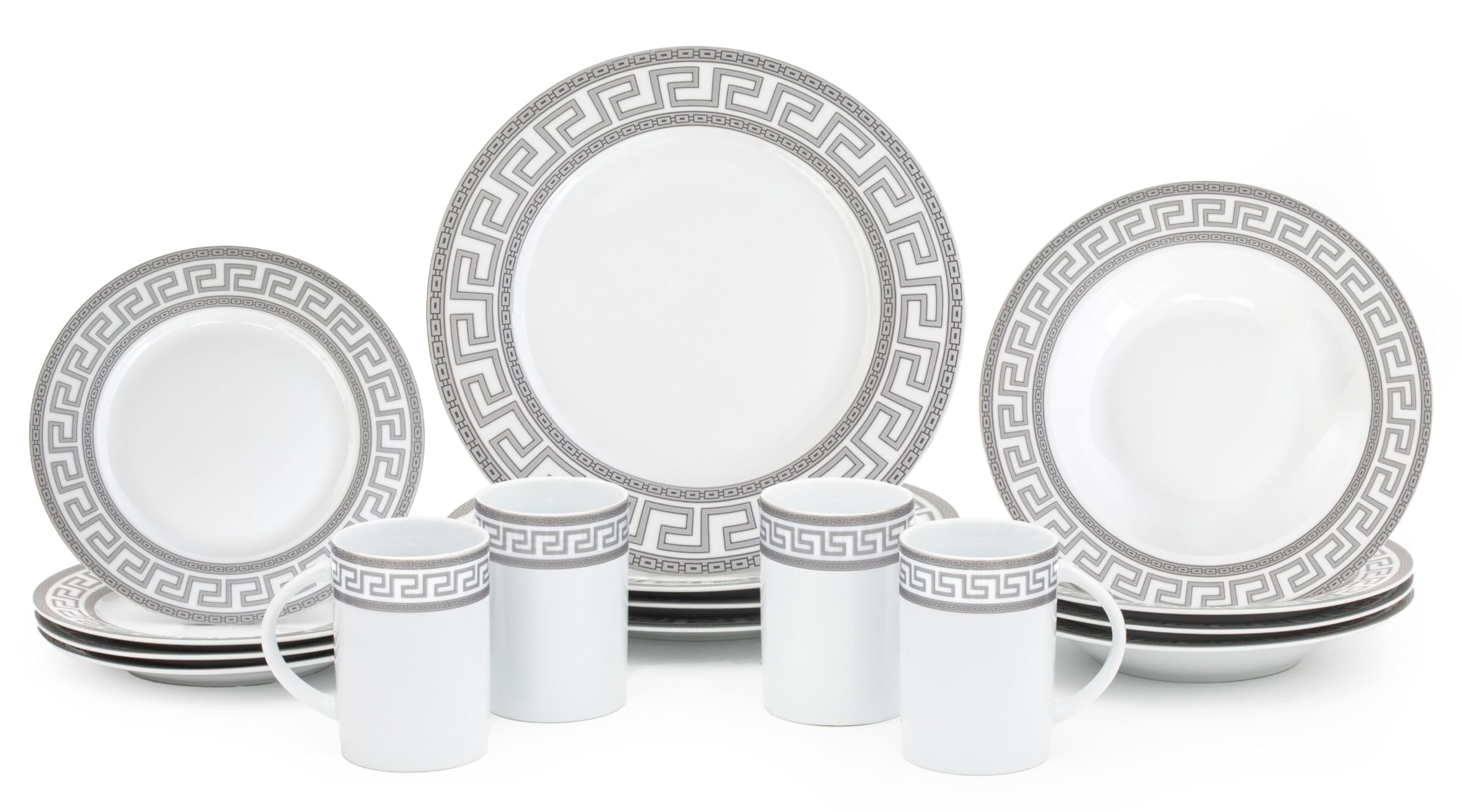Amazon.com | Dinnerware Set for 4 - White with Silver 16 Piece 