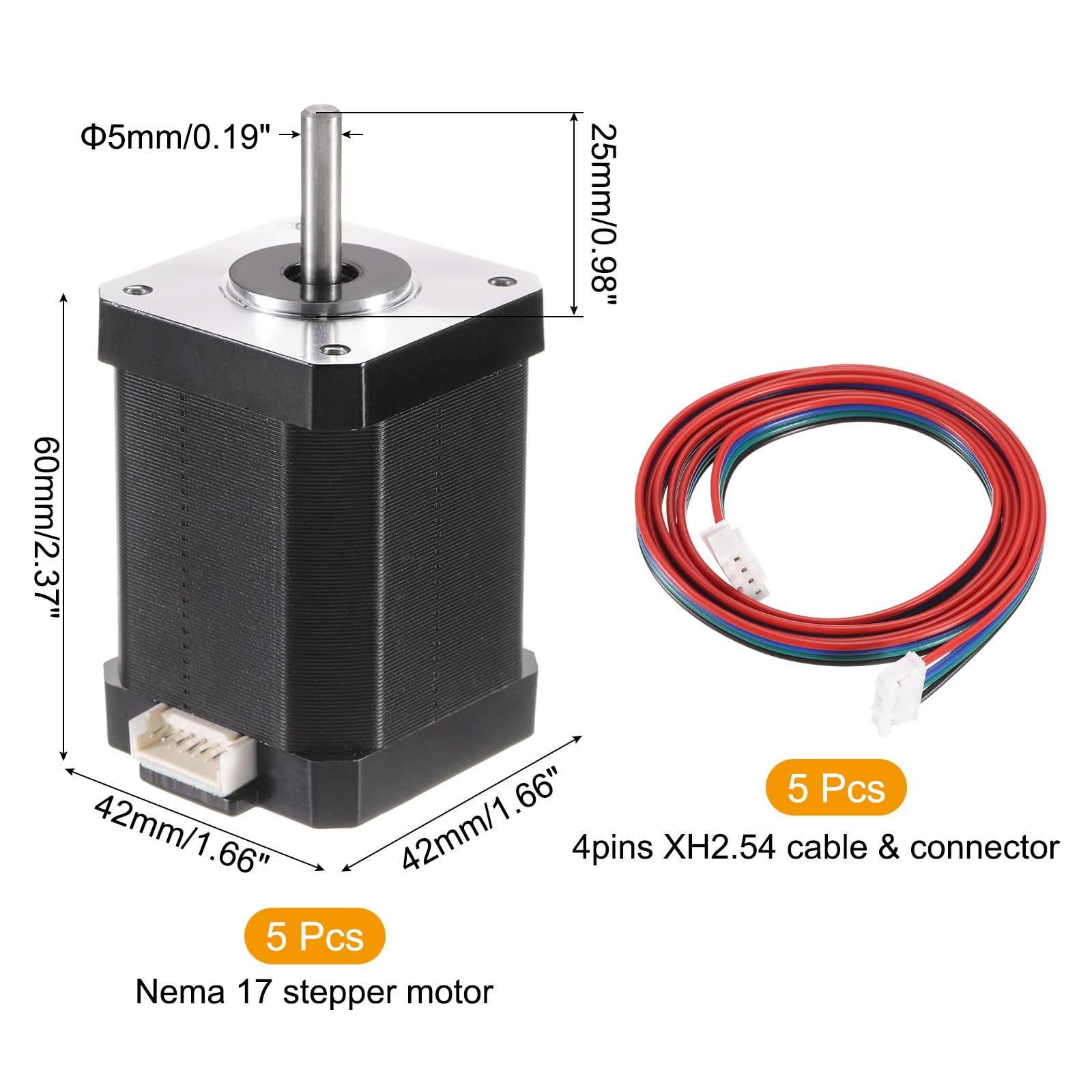 QUARKZMAN 5 Pcs Moteur Pas à Pas Nema 17 42x42x60mm 42 Moteur 2 Phase
