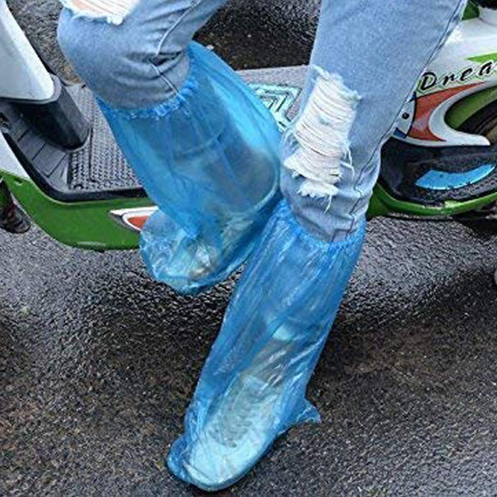 YHW Cubierta del Zapato Cubierta de la máquina de Zapatos 30 Pares Zapatos y Botas de Lluvia Azul Desechables Cubierta de plástico Larga y Transparente