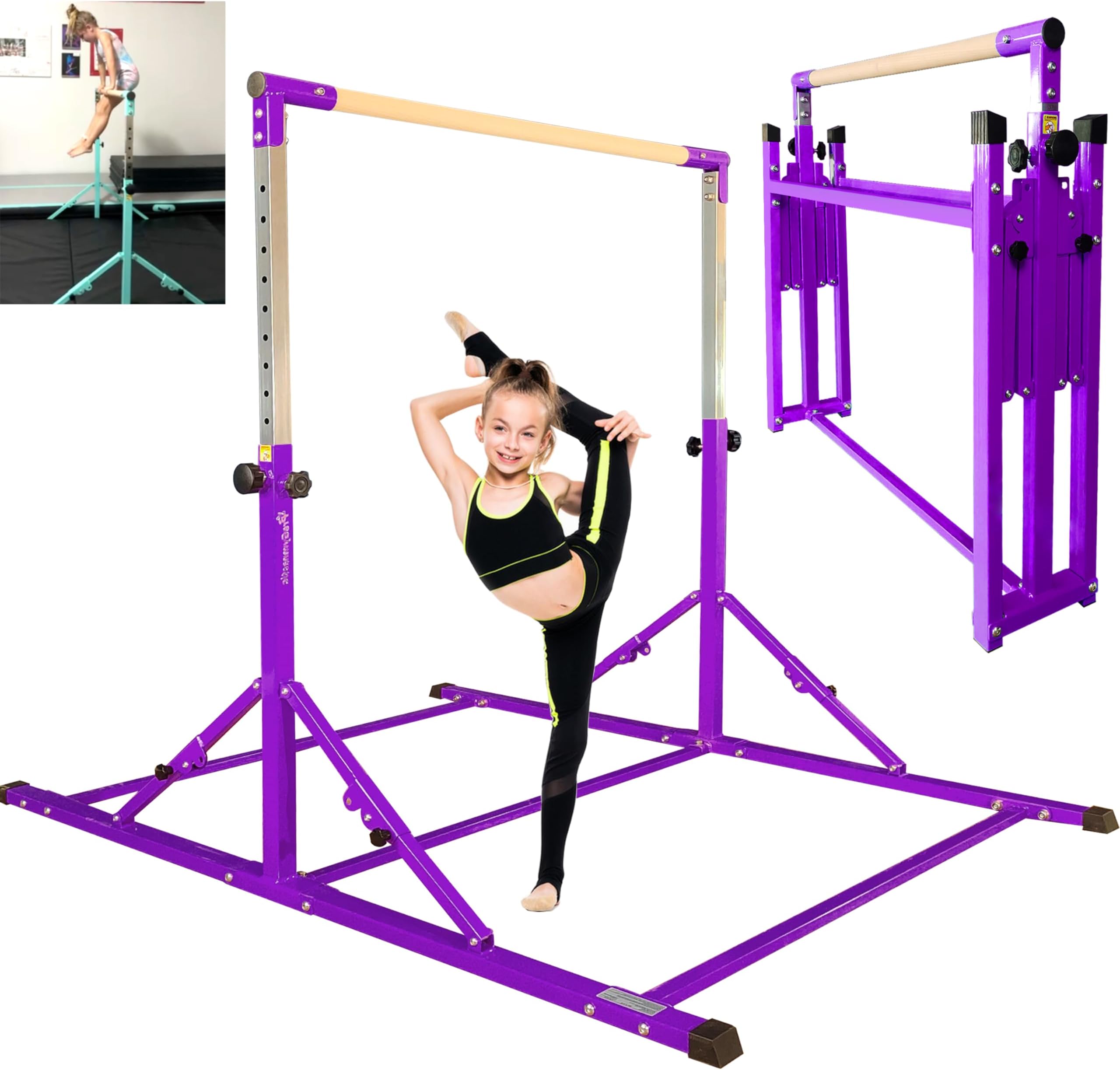 Foldable Gymnastics Bar, 6FT Gymnastic Horizontal Bars, Folding Training Bar for Kids and Teenagers 3-18, Weight Limit 500 LB, Adjustable kip Bar,Children Home Gym Equipment Indoor