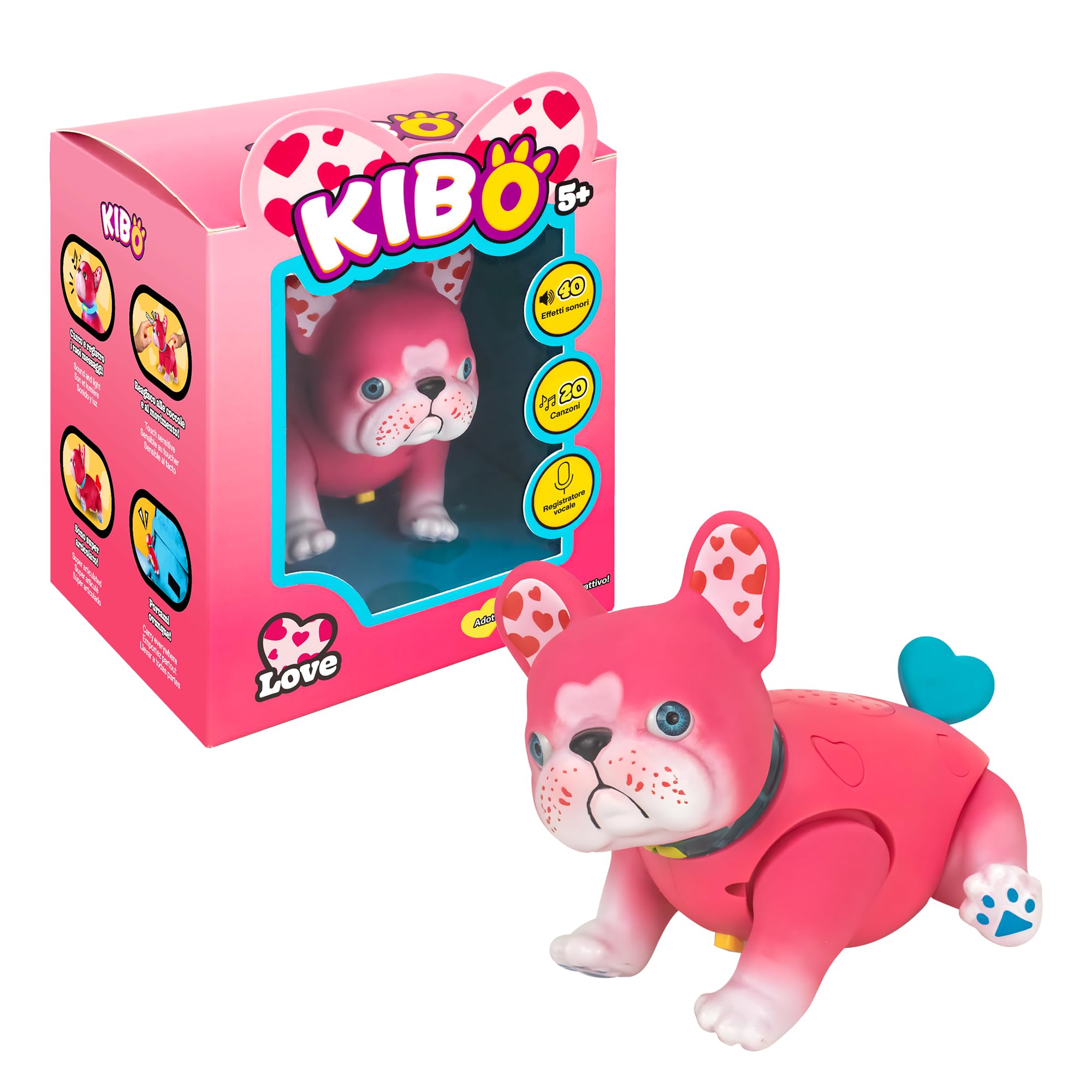 Rocco Giocattoli Kibo Love, Bulldog Francese Interattivo, per Bambini dai 5 anni in su, Due Modalià di Gioco