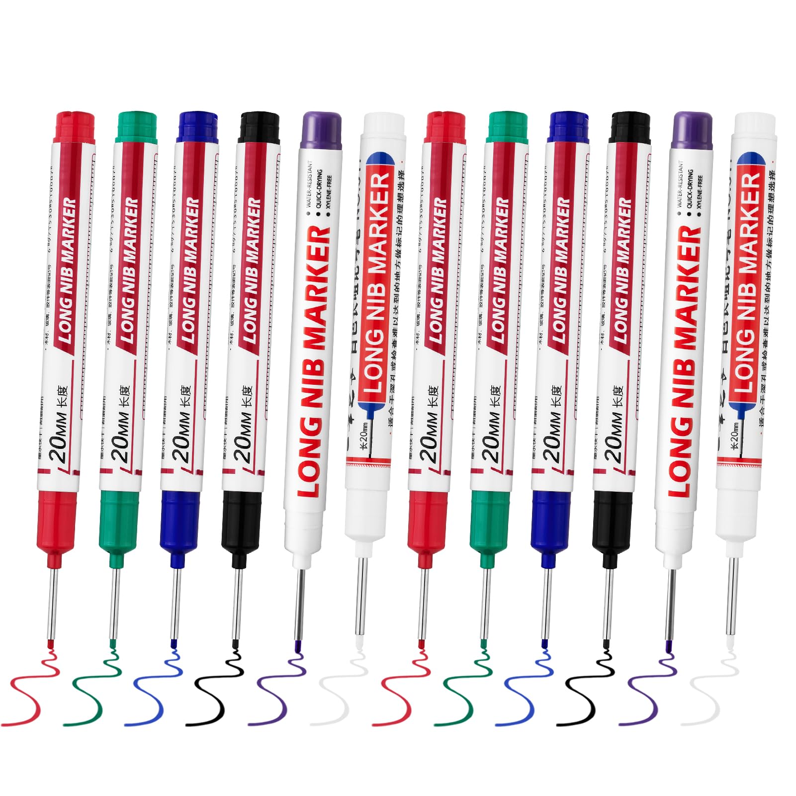 12 PCS Long Head Deep Hole Marker Pens,20mm Long Nib Marker,Longs Nose Markers,Waterproof Construction Markers Marking Tool,Permanent Markers Carpenter Ink marker Pens,Metal marking Pen — Amazon image 10