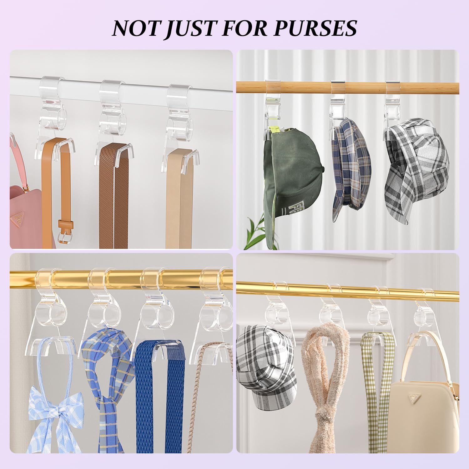 Purse Hanger for Closet 6 Pcs,Acrylic Purse Organizer Hooks,Handbags Hanging Holder for Bag Scarf Belt,Clear