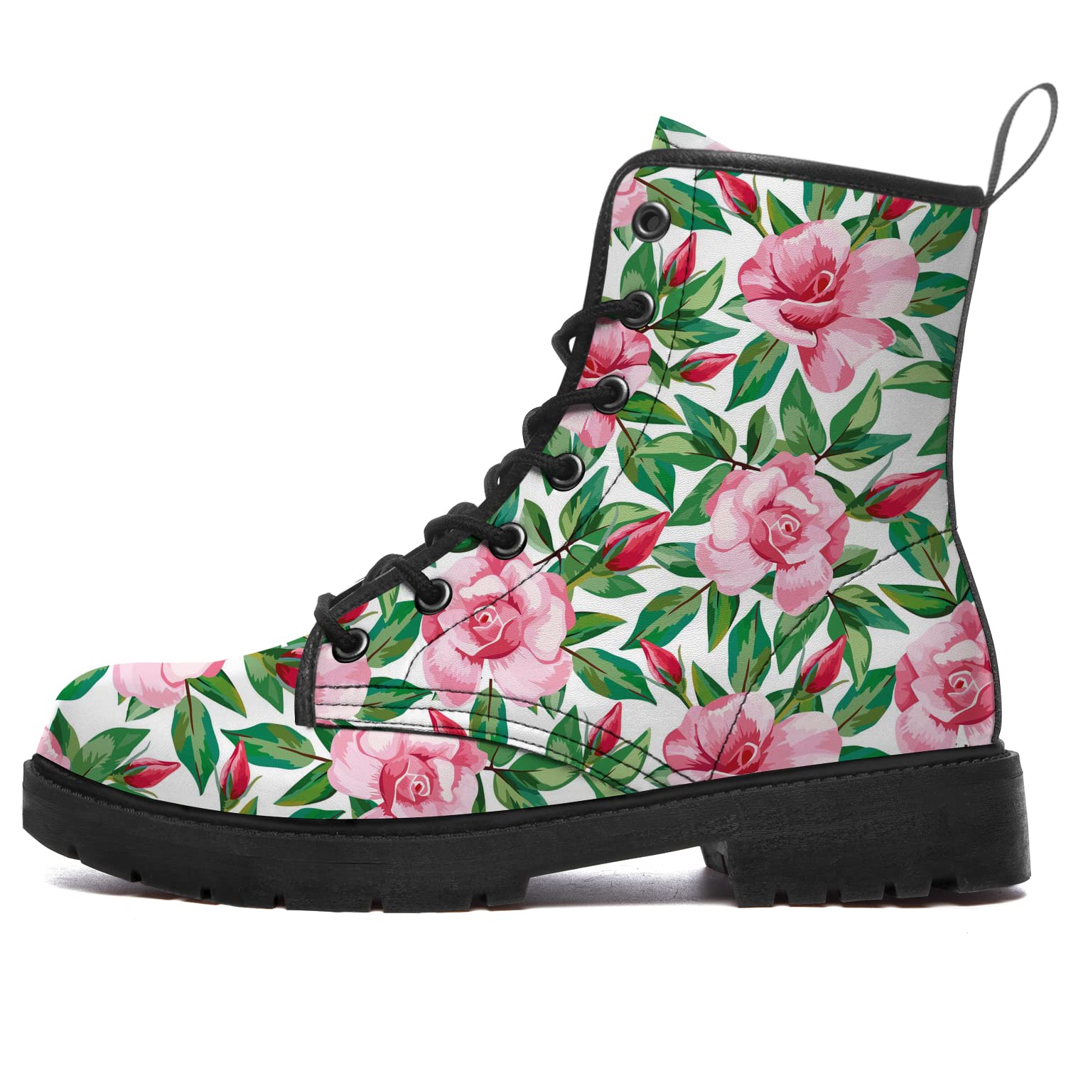 Flower Boots Womens Mens Combat Boots Non Slip Vegan Leather