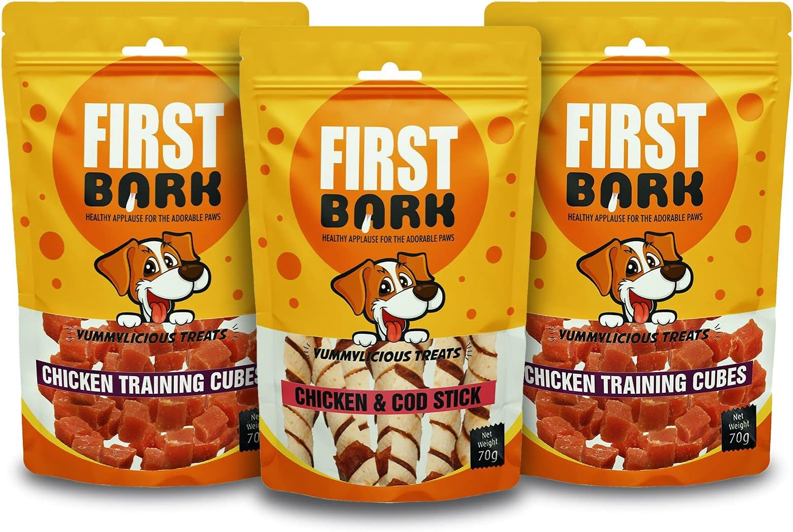 First Bark Jerky Dog Treats Combo - Chicken & Cod Stick X 1 & Training Cubes X 2 Sold By Dogsncats, All Life Stages
