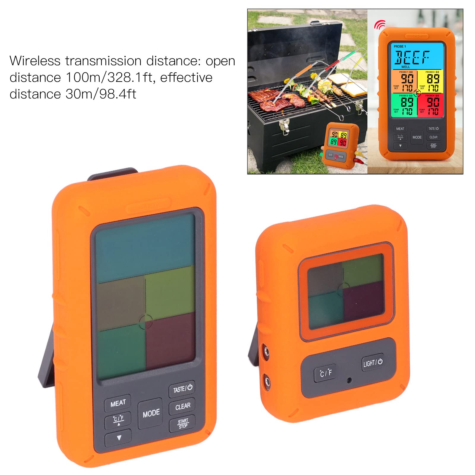 Digitales Fleischthermometer, Kabelloses Fleischthermometer Digitales Grillthermometer mit 4 Sonden für Küche Kochen Backofen Grillen Räuchern