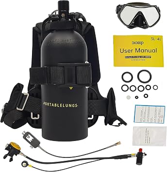 3L Scuba Tank Diving Lung Tank with Yoke Adapter, 6061 Aluminum Mini Scuba Tank for Underwater Breathing Up to 40 Mins, Portable Pony Bottle for Recreational Diving, Emergency Backup, and