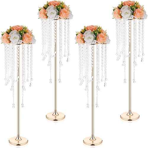 Jarrón dorado de 295 pulgadas decoración de mesa de metal soporte de flores decoración de boda para recepción con cristales de araña para cumpleaños