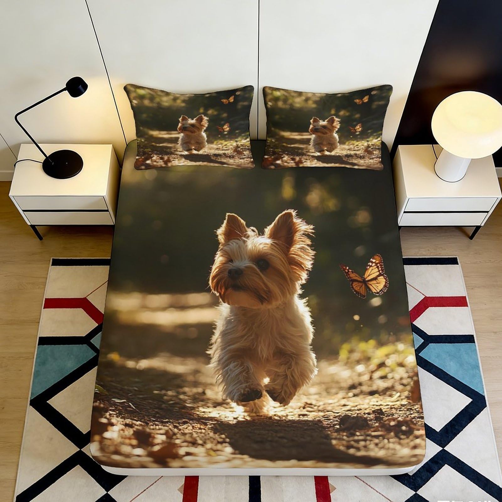 Pnayamiorkfel Style-4 3D Printed Dog Butterfly Fitted Sheet Microfiber Soft Breathable Bed Cover For Bedroom Guest Room Decor 90X200x25cm
