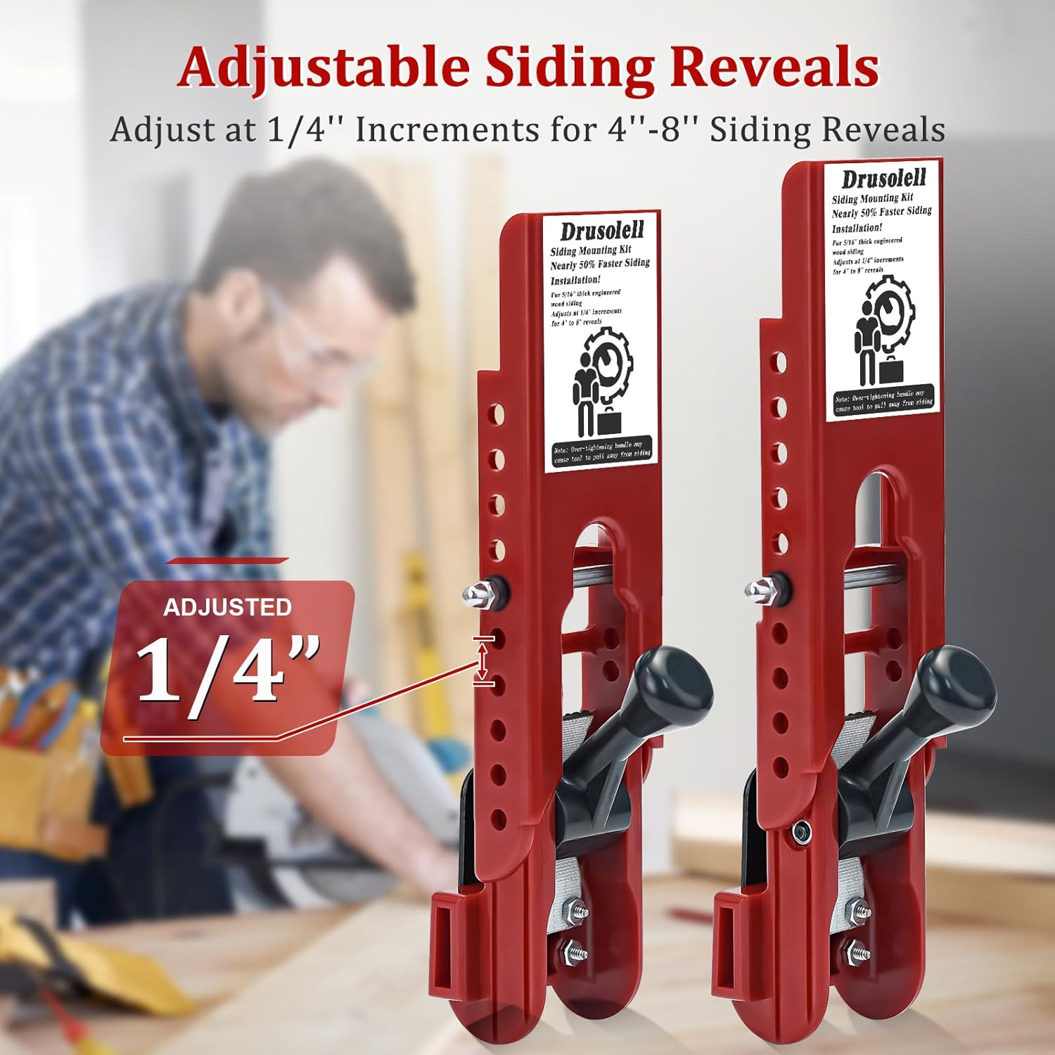 Siding Installation Tools, Siding Mounting Kit with Adjustable Reveals, Lap Siding Gauge Made of Polycarbonate Body (Red, 5/16 Inch)