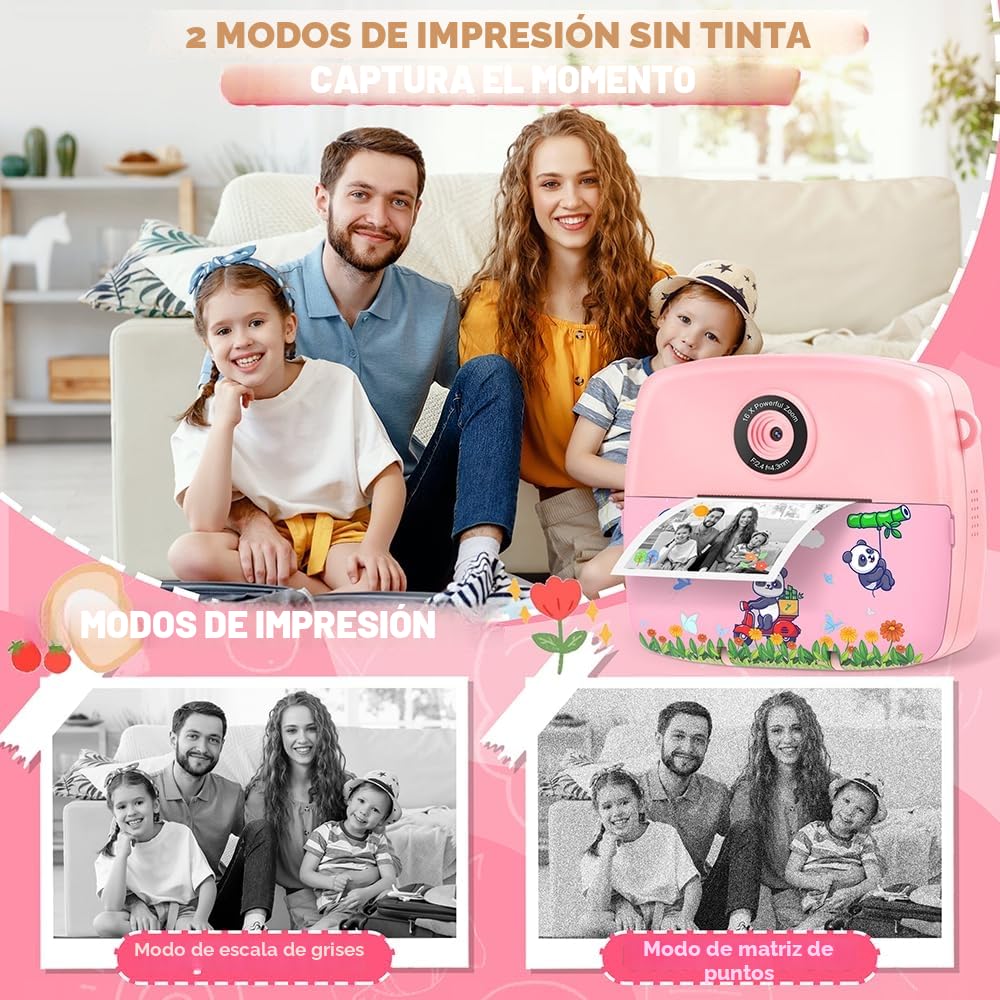 CNAPXAIA Camara Fotos Infantil Instantanea, 2,4'' Cámara Instantánea con Tarjeta de 32GB y Papel de Impresión, Cámara Niños Digital Regalos de Juguete para Niños y Niñas de 3 a 12 Años (Rosa)