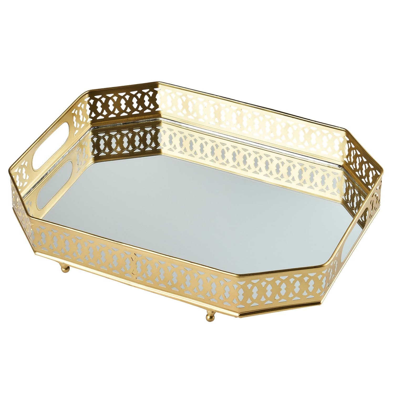 Orientalisches Spiegeltablett Agata aus Metall in Gold rund 34 cm