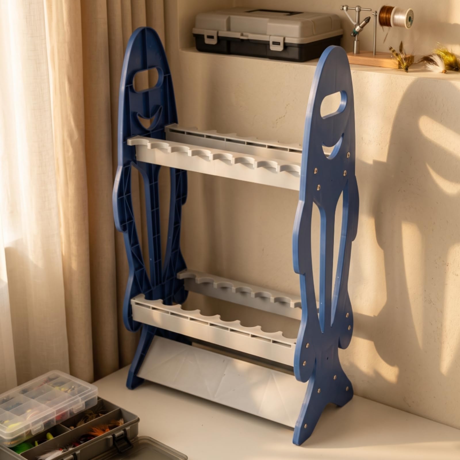 Rastrelliera Porta Canne Salvaspazio Espositore Compatto Supporto per Pescatori, Garage , Grigio , style to 1