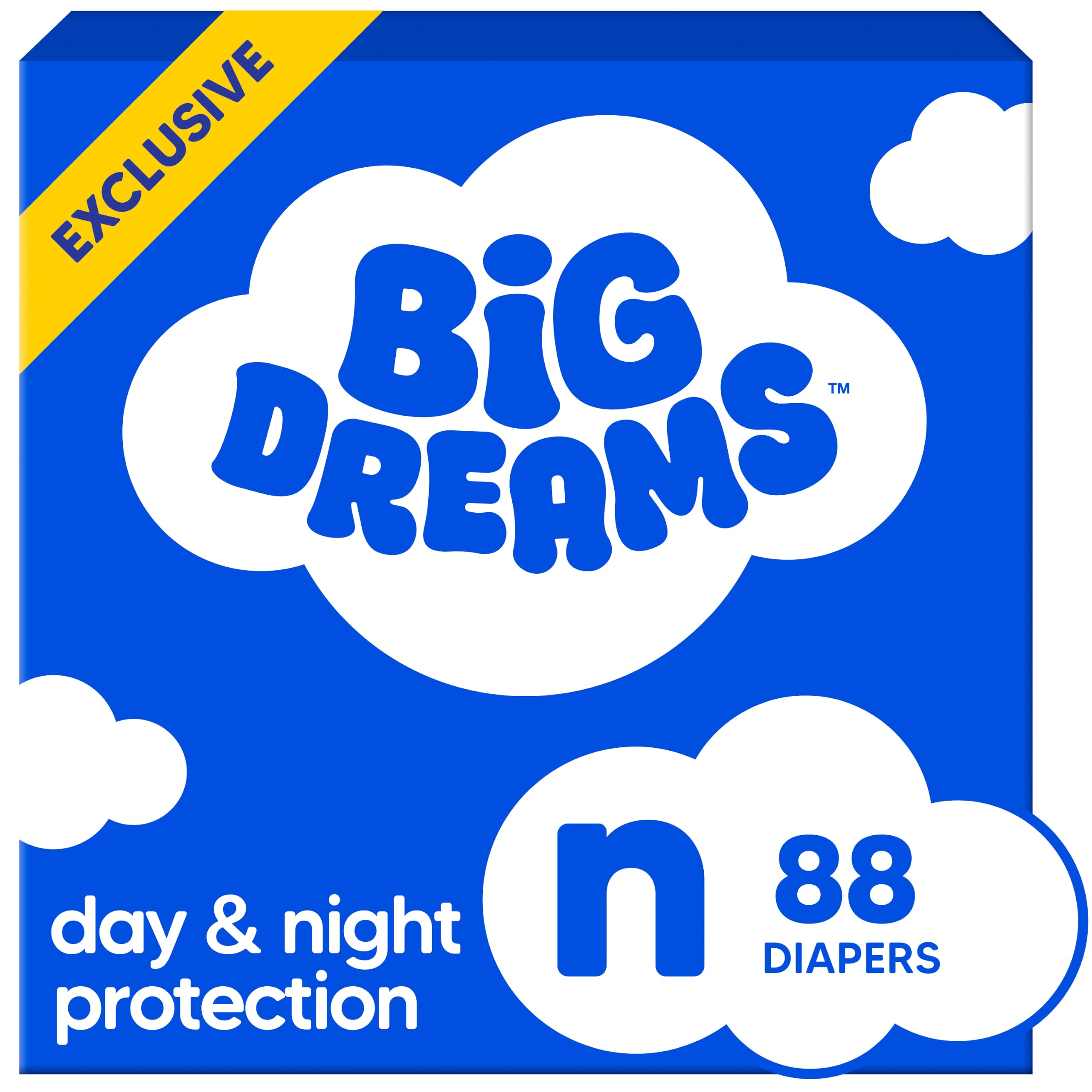 Big Dreams Newborn Diapers, 88 Count | Ultra-Comfy Dreamy Feel, Wonder Dry Liner, Blowout…