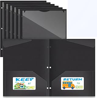 Henoyso 30 Pcs Take Home Folder with Clear Front Pocket, Black | 3 Hole Punched Plastic Homework Folder Bulk, 60 Keep / Return Stickers, School to Home Communication, for Classroom Students