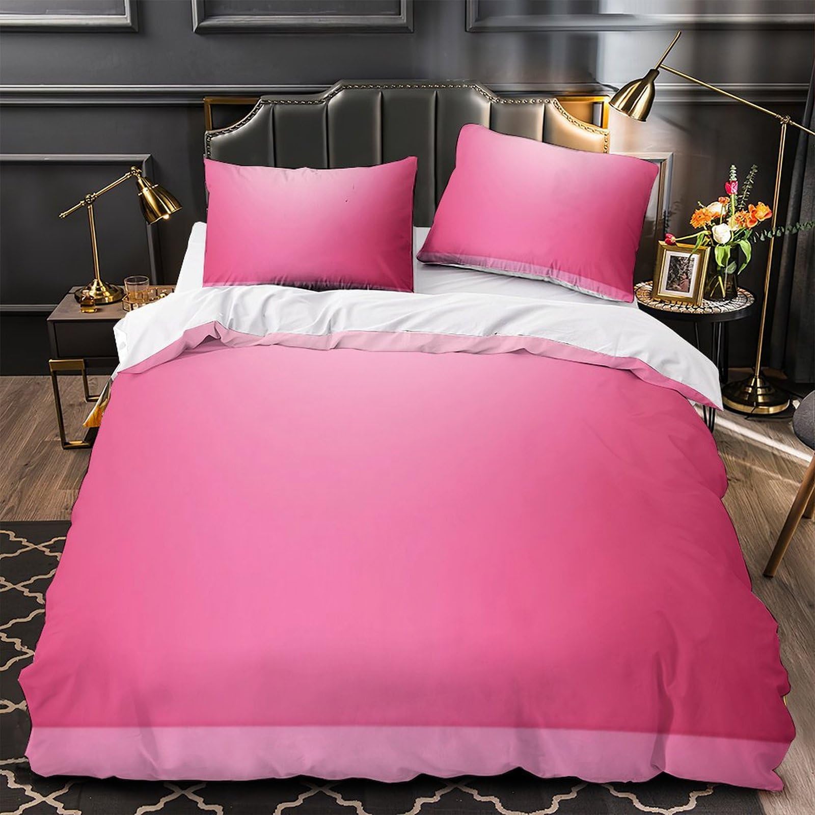 Housse de couette rose hypoallergénique avec fermeture éclair et parure de lit 135x200cm