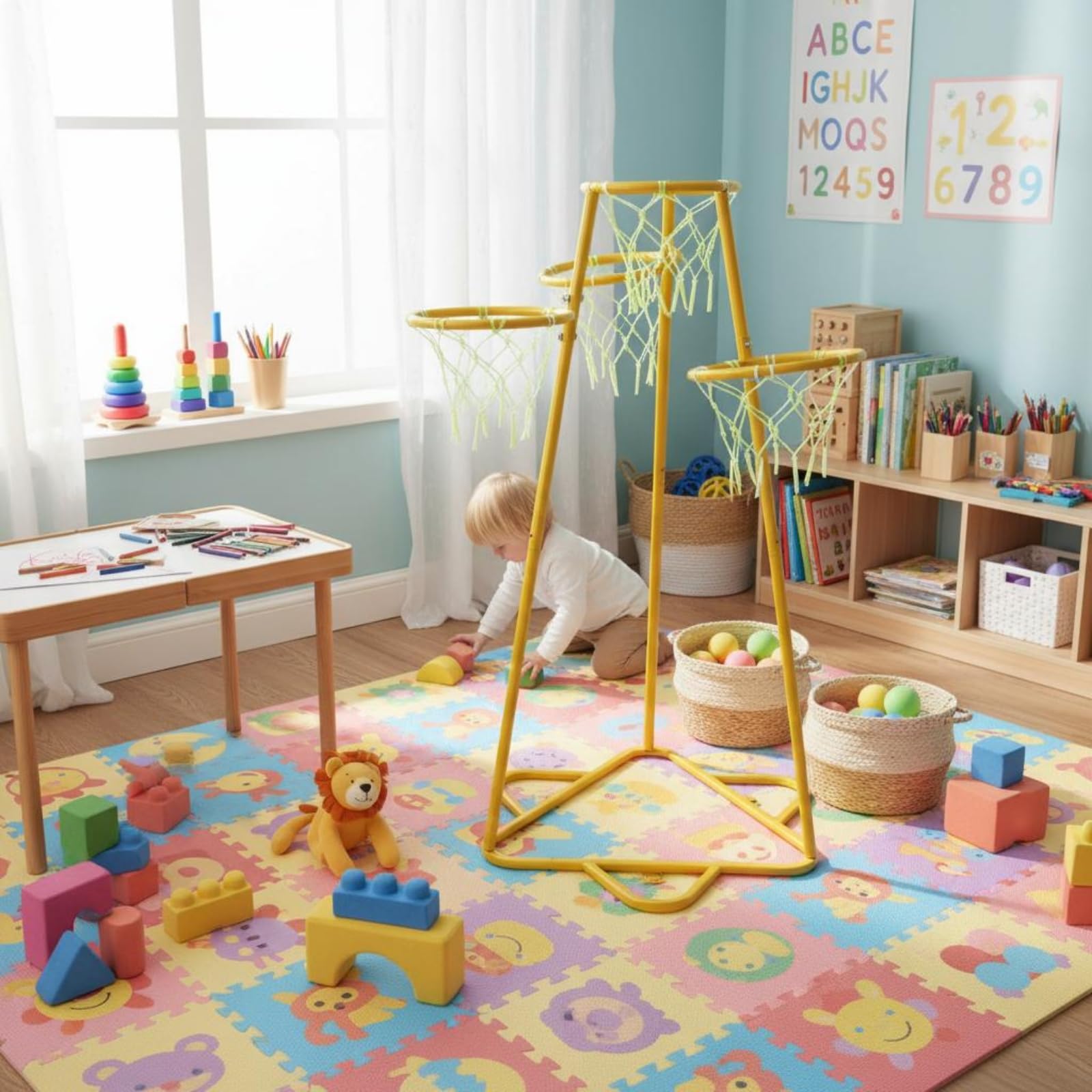 Canestro da Basket per Bambini Struttura Allenamento Basket Porta Canestro con Acciaio Zincato Punti di per Esercizi E Divertimento Stabile con Base, Verde