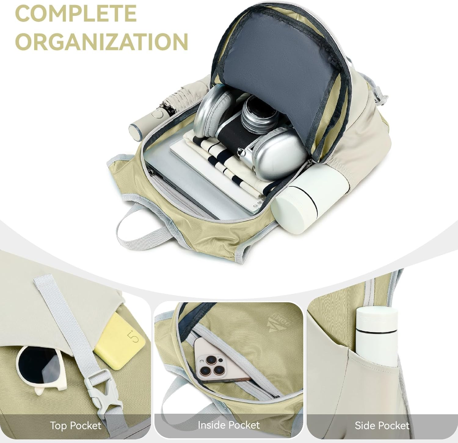 15L Small Hiking Backpack for Men Women Lightweight Packable Backpack Foldable Casual Daypack for Camping Travel Outdoor, Beige - Image 3