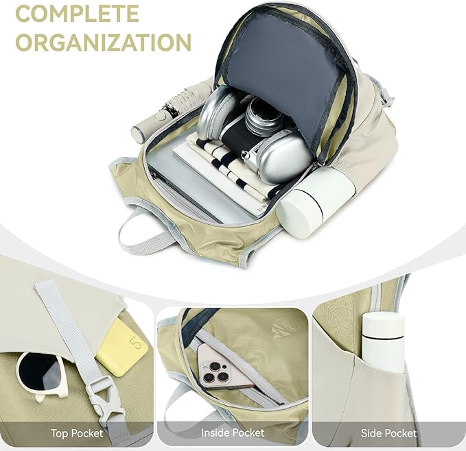 Mochila Senderismo 15L Plegable Ligera Impermeable Unisex Beige miniatura 3
