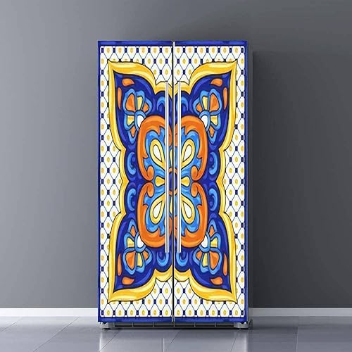 Juego de envoltura de vinilo autoadhesivo para nevera, azulejos de cerámica de Talavera mexicana, adorno étnico folclórico, estilo italiano para