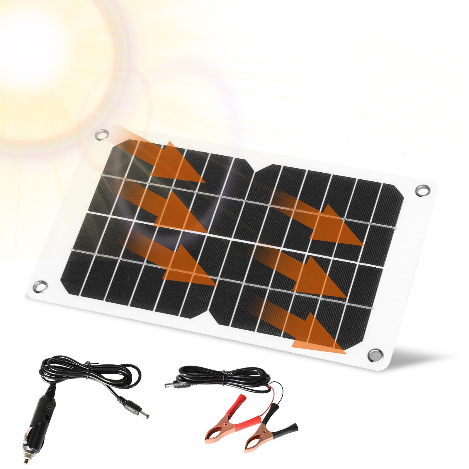Jadeshay Panel Solar Portátil Kit,20W 12V Cargador Solar Movil Placa Solar Portatil para Luces de Jardín Viajes al Aire Libre Camper Teléfono con Conector de Cargador de Coche y Agujero de Instalación