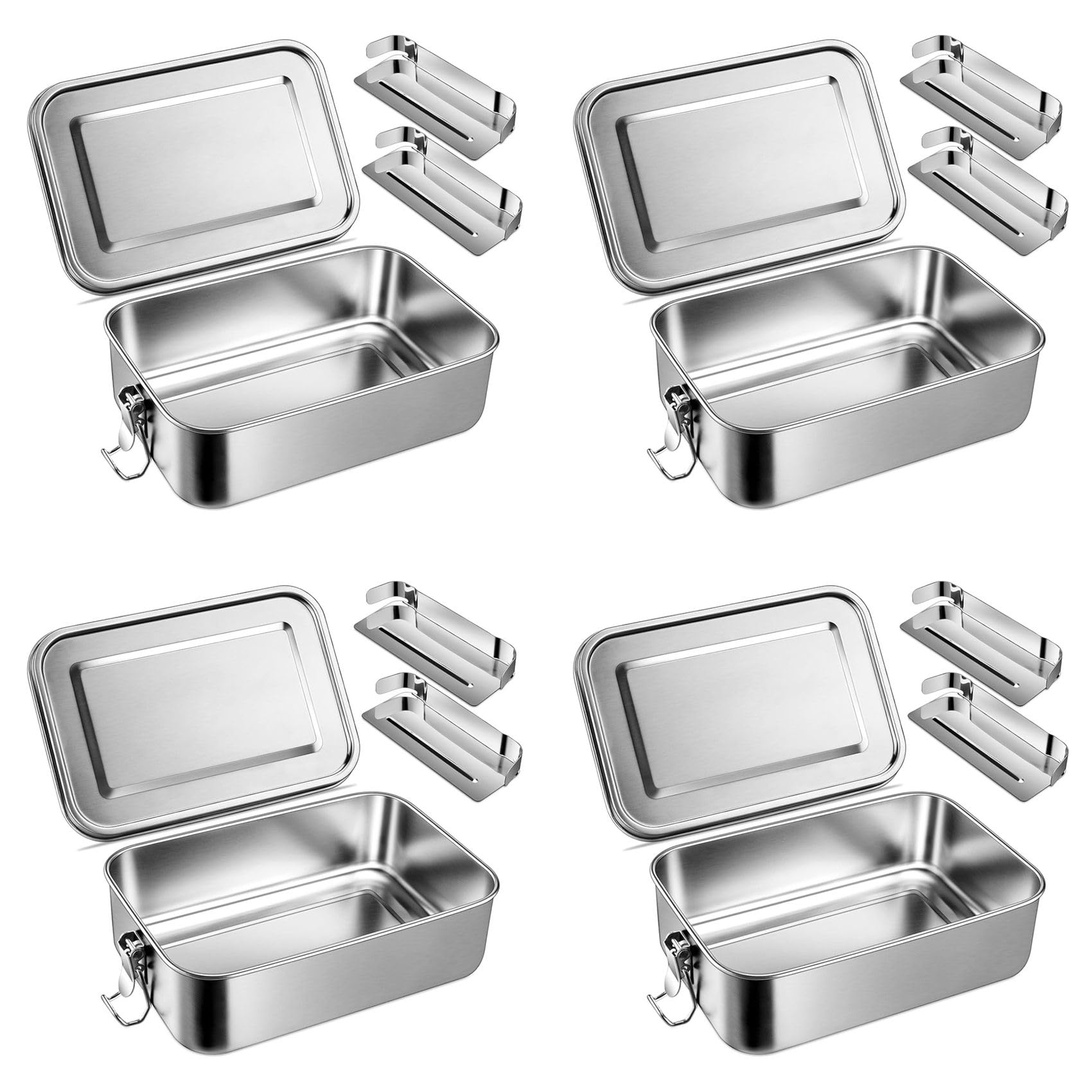 Hndhbfgrt 4X 47oz Bento Box, Stainless Steel Lunch Box for Teens, Metal Bento Box with 8 Flexible Compartments, 1400ml Lunch Box