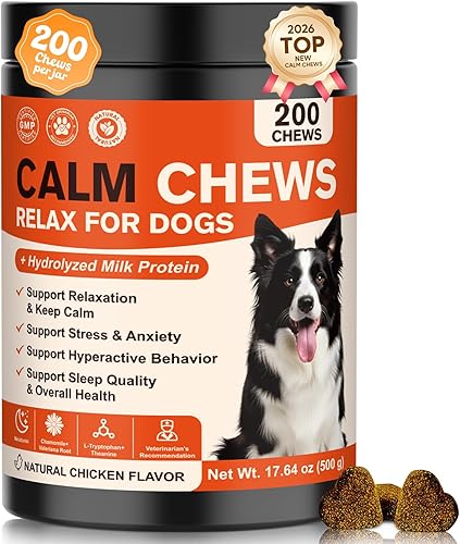 Calming Chews for Dogs-Dog Calming Chews Anxiety Relief Bites with Melatonin HMP for Dog Relaxing Aid-Car Anxiety Fireworks and Thunder Stress Relief Treats Supplements for Puppies Small All Dogs