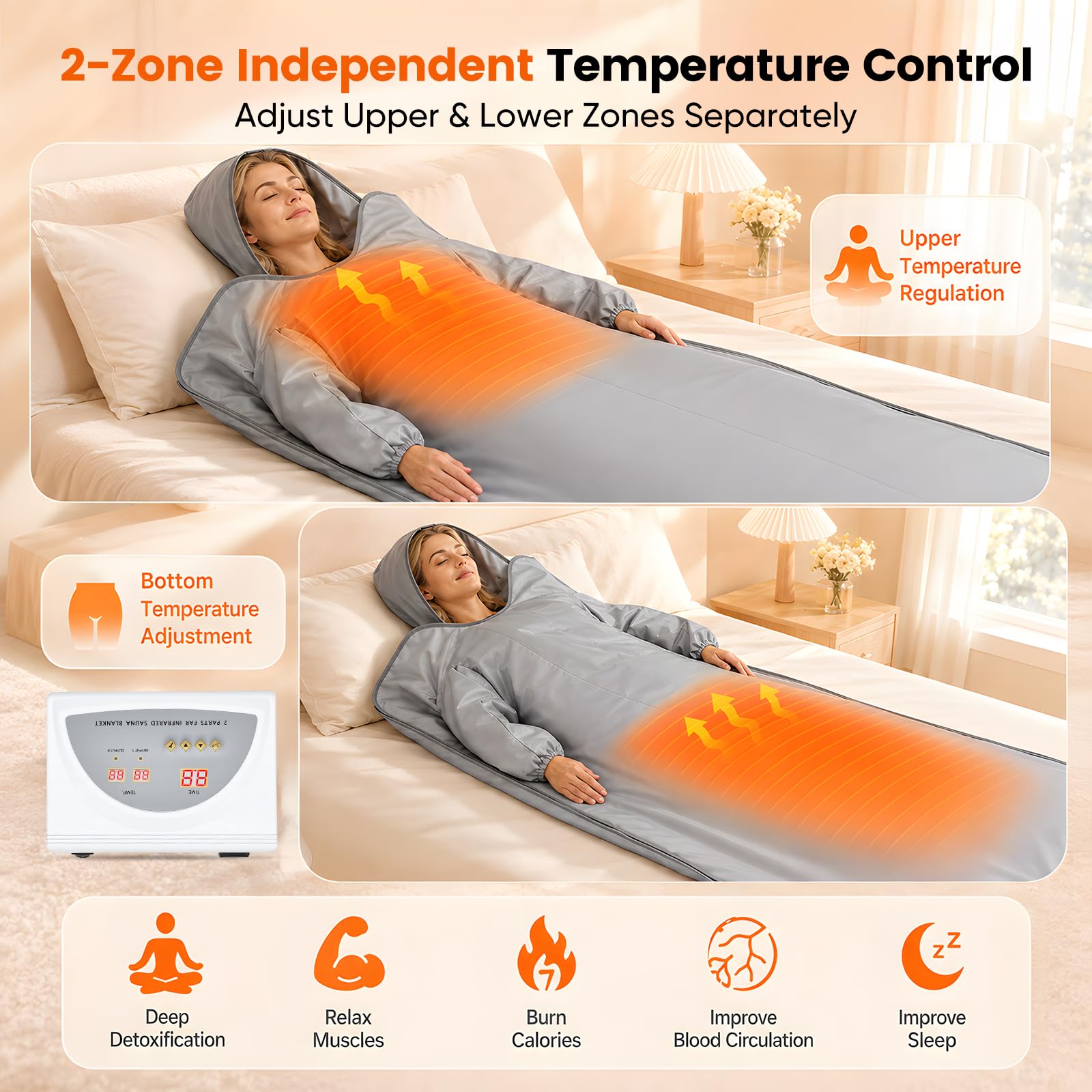 Coperta Termica Per Sauna Infrarossi, 2 Zone Cerniera E 10 Teli Protettivi