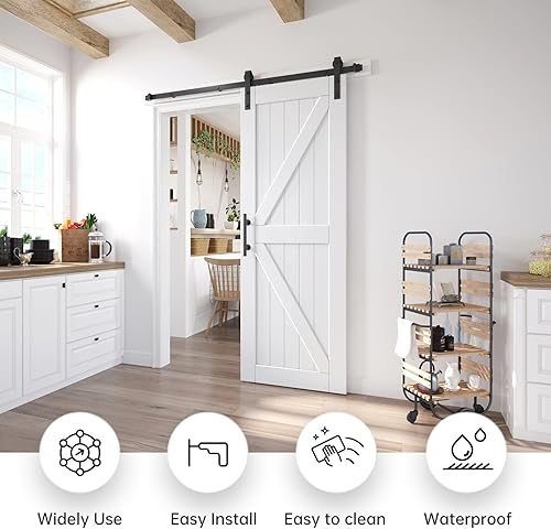 Miniatura 2 de EaseLife Puerta corredera de granero de 28 x 84 pulgadas con kit de riel de puerta de granero de 5 pies incluido, losa de madera LVL maciza cubierta