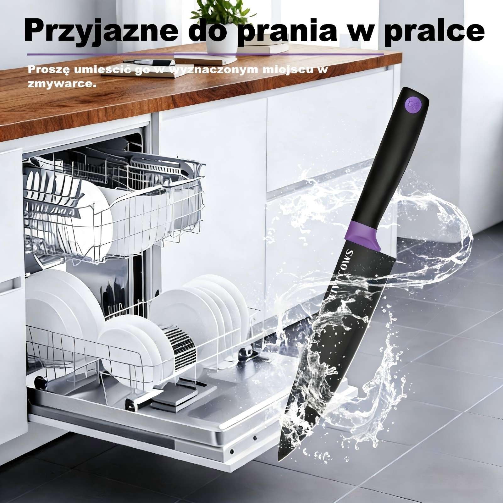 14-elementowy zestaw noży kuchennych, wytrzymały zestaw noży do gotowania o ostrzu jak brzytwa z niemieckiej stali nierdzewnej w bloku i szlifierce, profesjonalny zestaw noży do kuchni (Fioletowy)