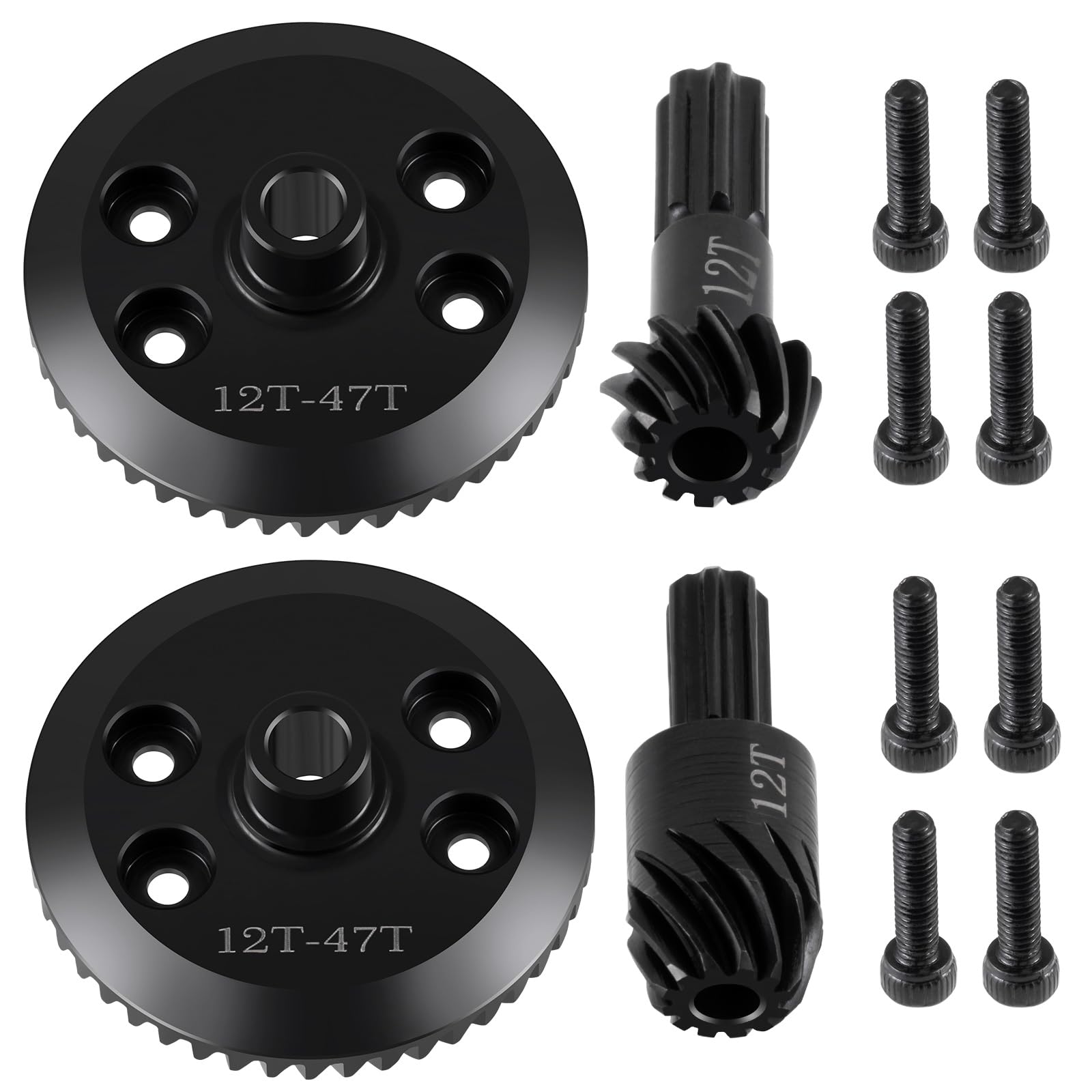 Runup Steel Front Rear Differential Gear 47T Differential Gear 12T Spiral Gear Sets for Tra-xxas 1/16 Mini Maxx 2S/Slash Truck Upgrades (Front + Rear)