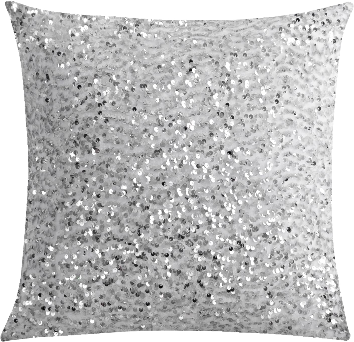 LIGICKY Silver White Glitzy Sequin Throw Pillow Covers Sparkling Decorative Gilter Metallic Square Cushion Cover Glam Pillow Cases for Sofa Couch Bedroom Home Party Decor (18 x 18 Inches)