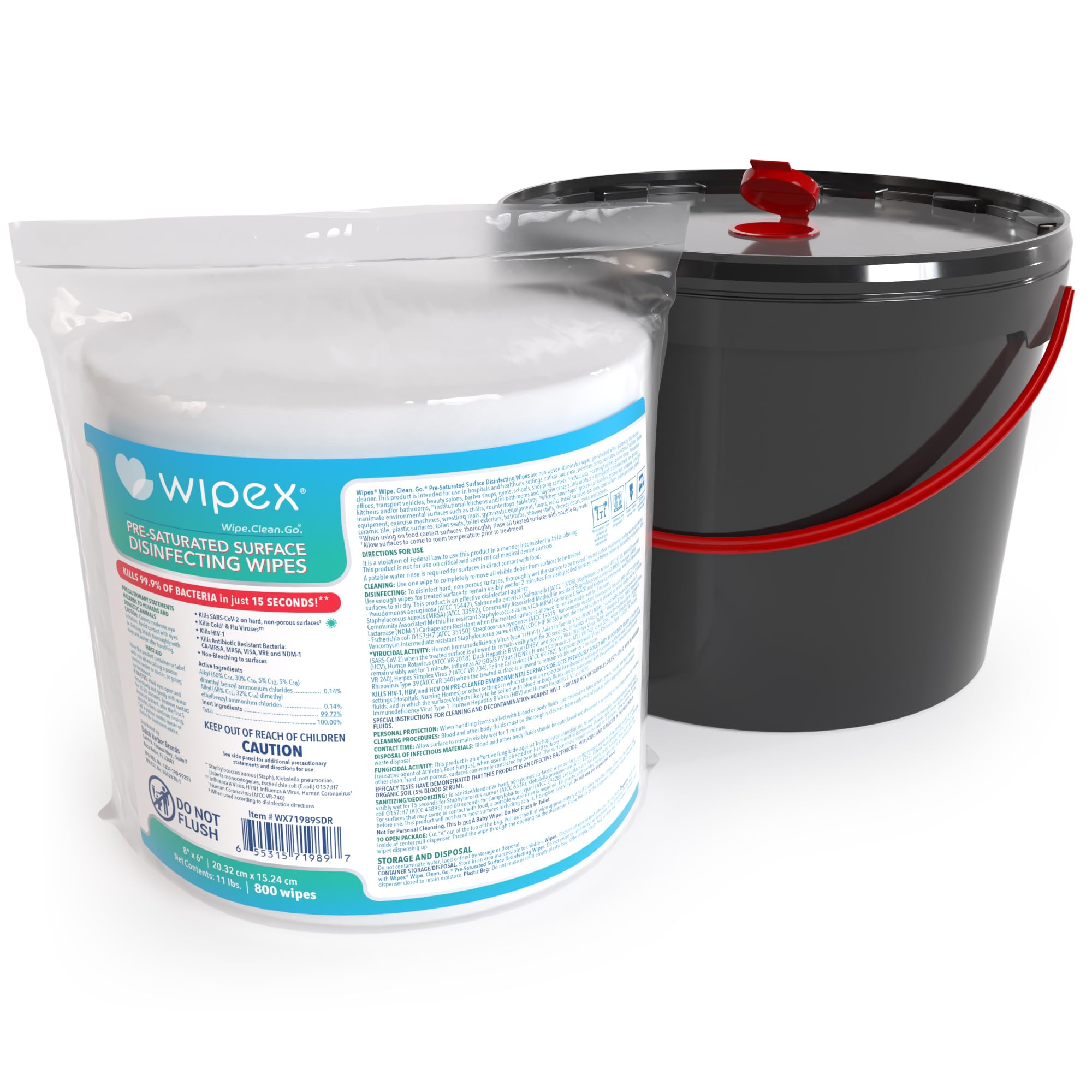 Wipex Gym Wipes Antibacterial Refills - Get (1) 800ct EPA Registered Bulk Size Disinfecting Cleaning Wipes for Dispensers, Safely Kill Viruses & Bacteria in 15 Sec, Gym Wipes Bucket Dispenser Included