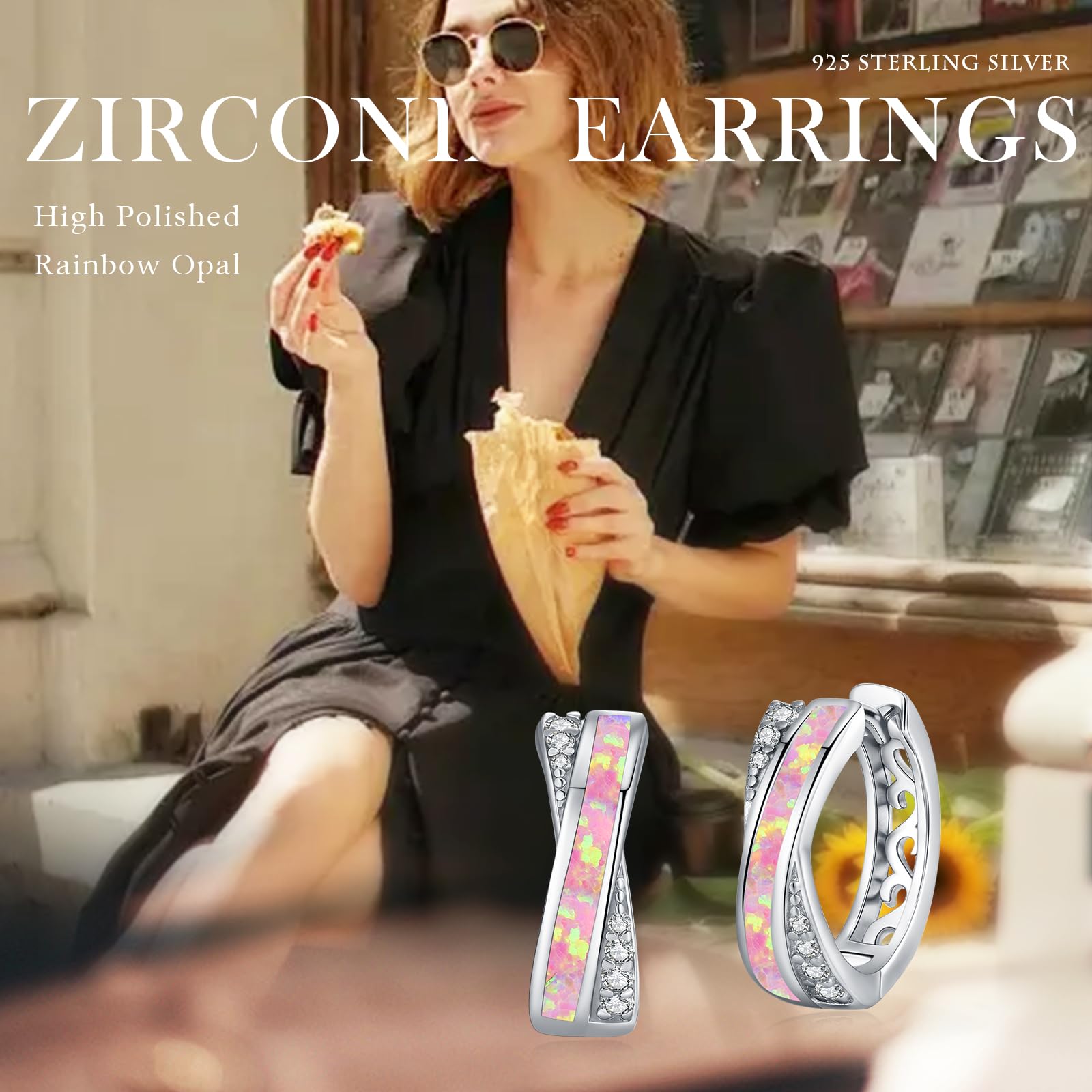 Orecchini a cerchio in argento 925 rosa opale orecchini da donna piccoli orecchini a cerchio opale gioielli regalo per donne ragazze regali di Natale