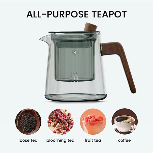 Miniatura 5 de Tea Canyon Tetera de vidrio con infusor de vidrio extraíble, tetera para hojas florecientes y sueltas, tetera de vidrio de borosilicato de 17 oz16.9