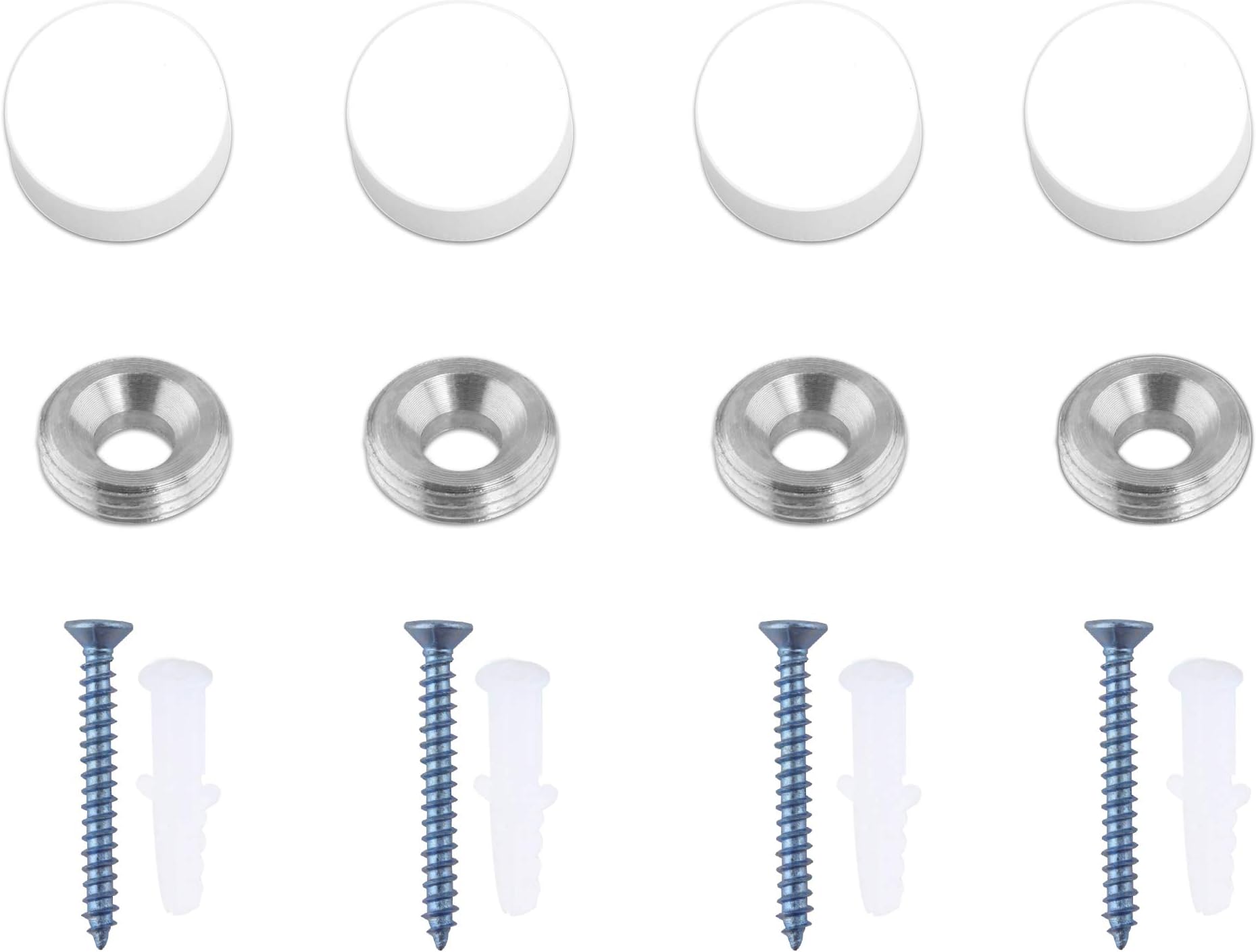 Mirror Screws, TOPNIKE Aluminum Cap Decorative Mirror Nails, Sign Advertising Hardware, Construction with Decorative Cap Cover Nails, Φ0.6", White, 4 Pack