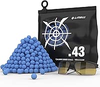 LinRui 100ct .43 Cal Paintball, New Reusable Training Soft Rubber Balls for Paintball Guns .43 Caliber Self Defense Balls Ammo, 43 Rubber Balls Ammo for T4E PPQ/ TPM1/Glock17, with Goggle