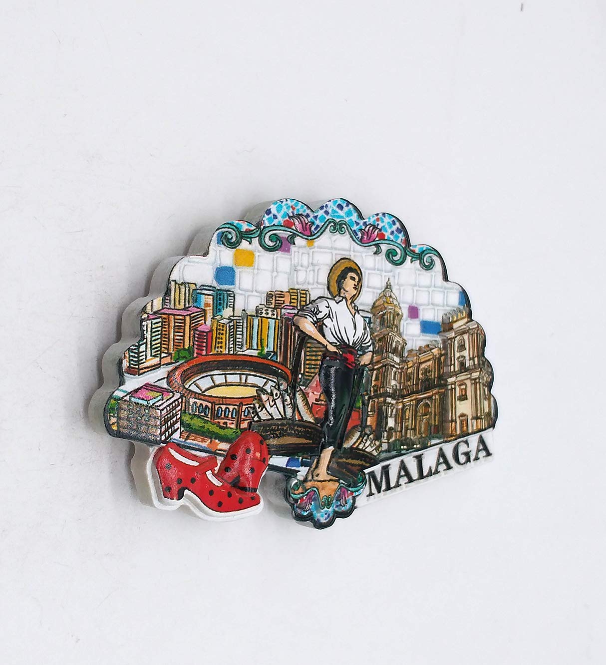 Regalo Viaggio Spagna Magnete Frigo Malaga - Design Con Monumenti Della