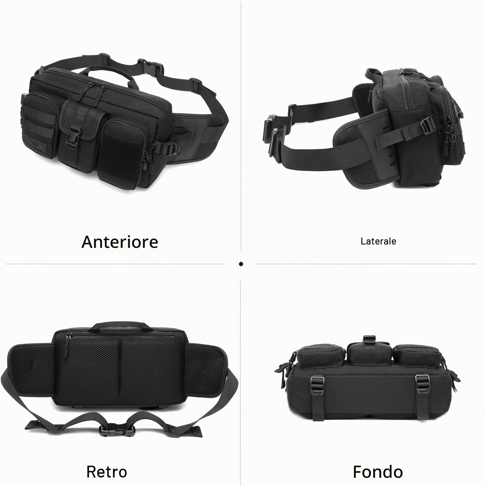 FANDARE Moda Marsupio da Uomo Zaino Monospalla Militare Marsupio Sportivo Borsello Zaino Spalla Borsa Cintura Impermeabile per Trekking Running Ciclismo Viaggio Sports Nero