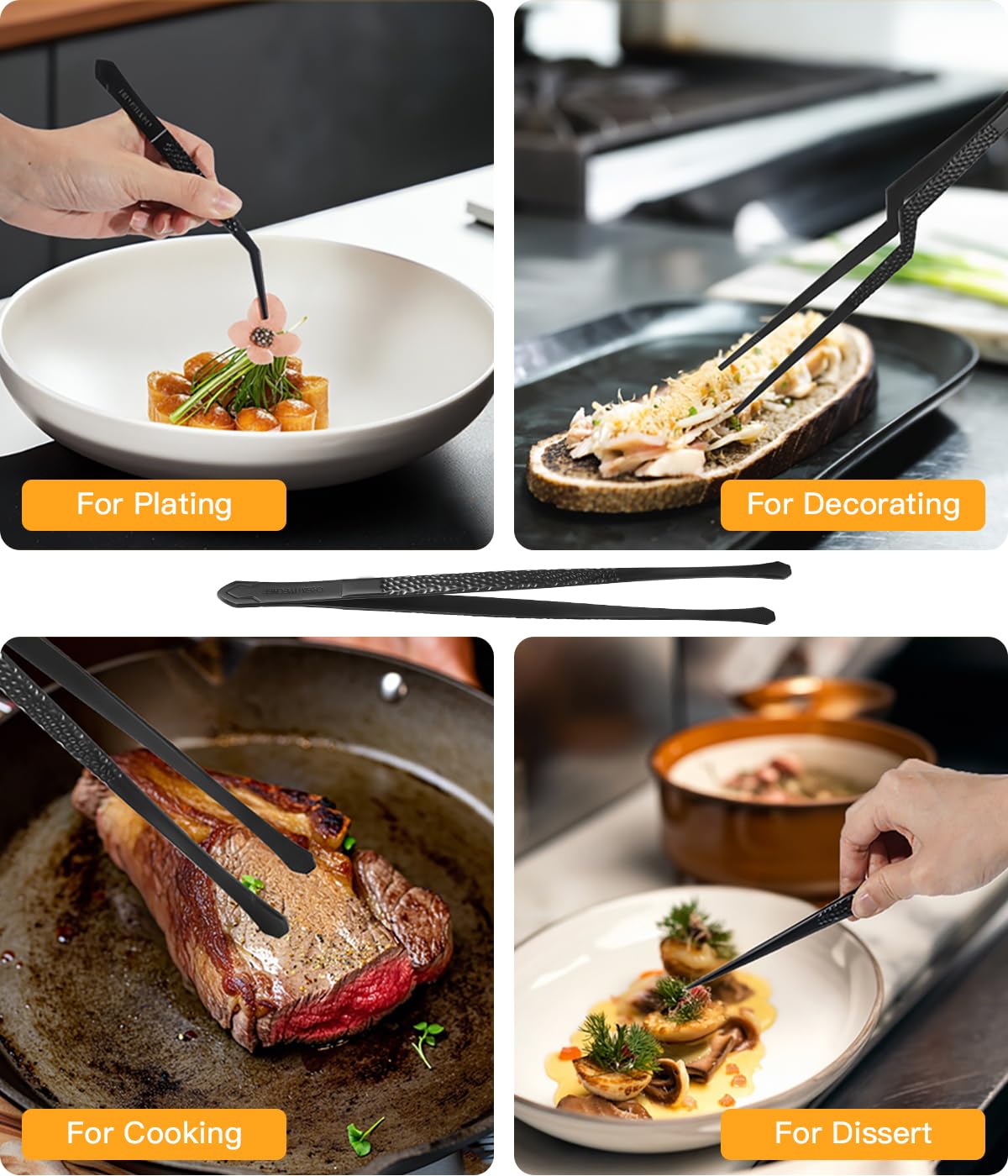 CREATIVECHEF Pinzas de chef de 10 pulgadas, pinzas de cocina de precisión profesional, pinzas rectas de 10 pulgadas y pinzas compensadas para cocinar, barbacoa