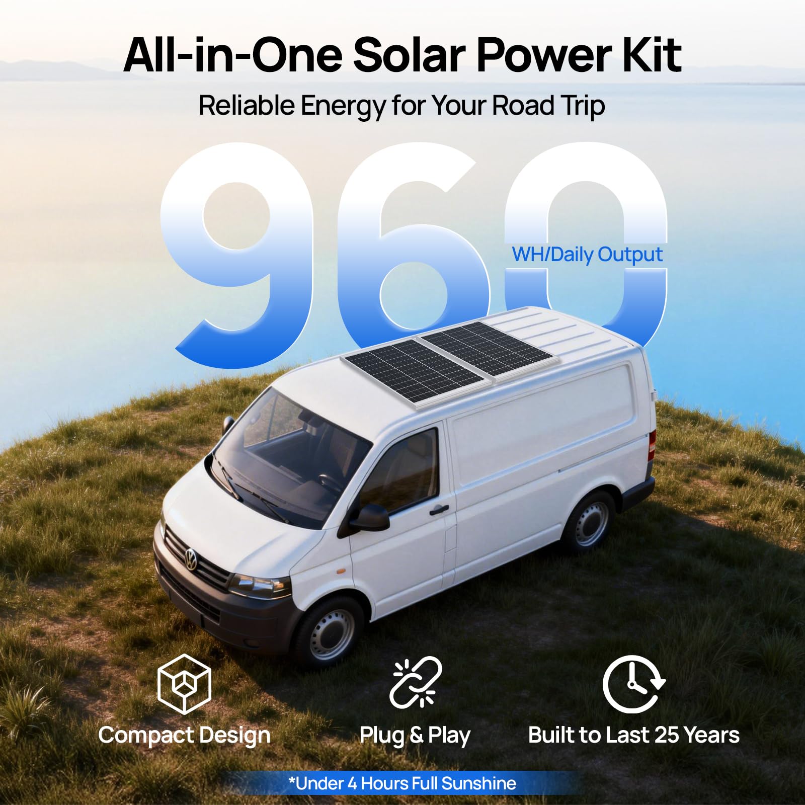 ECO-WORTHY Kit de panneau solaire 240 W 12 V 1 kWh/jour hors réseau pour camping-car, voiture, bateau, abri de camping : 2 panneaux mono 120 W + contrôleur PWM 30 A