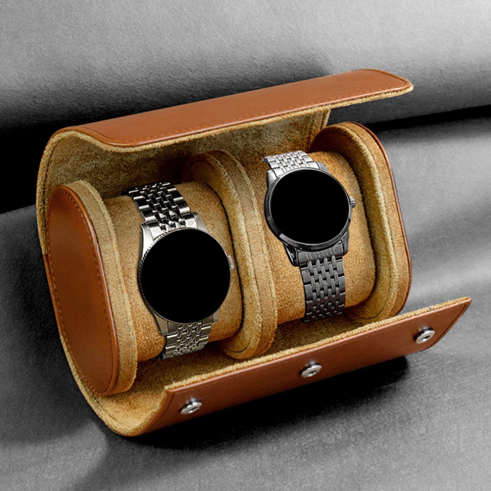 Uhrenbox mit 2 Fächern, PU-Leder, Reise-Handgelenktasche, Braun