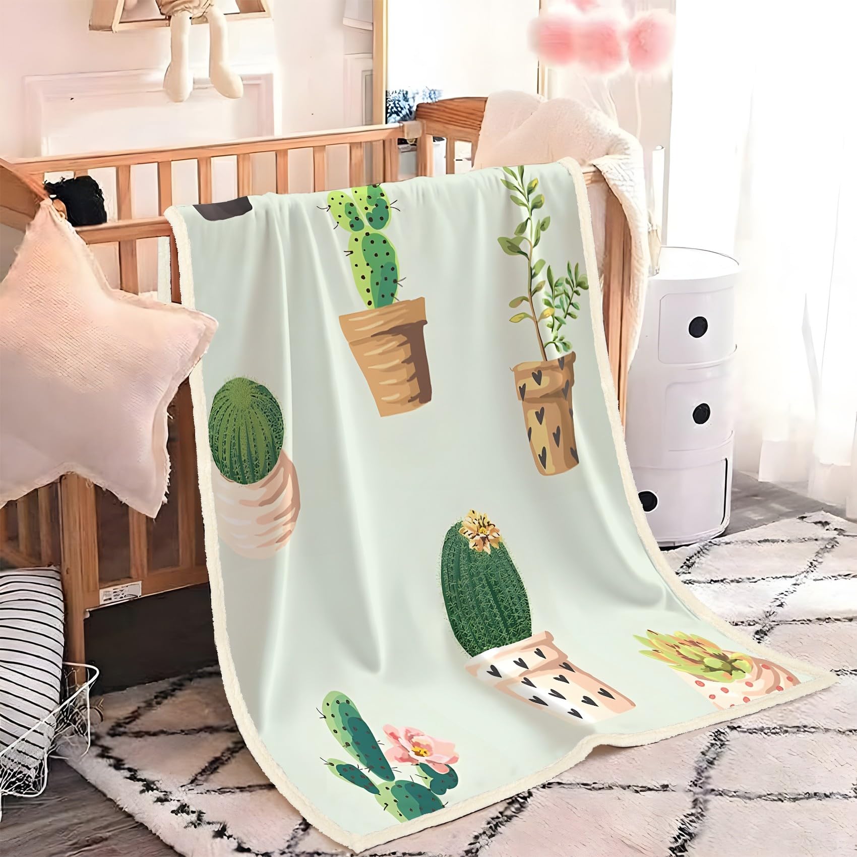 Kaktus Fleecedecke 150x220 cm – Ultraweich Kuscheldecke, Green Flauschige Decke für Bett, Sofa & Wohnzimmer, Weicher Überwurf zum Kuscheln