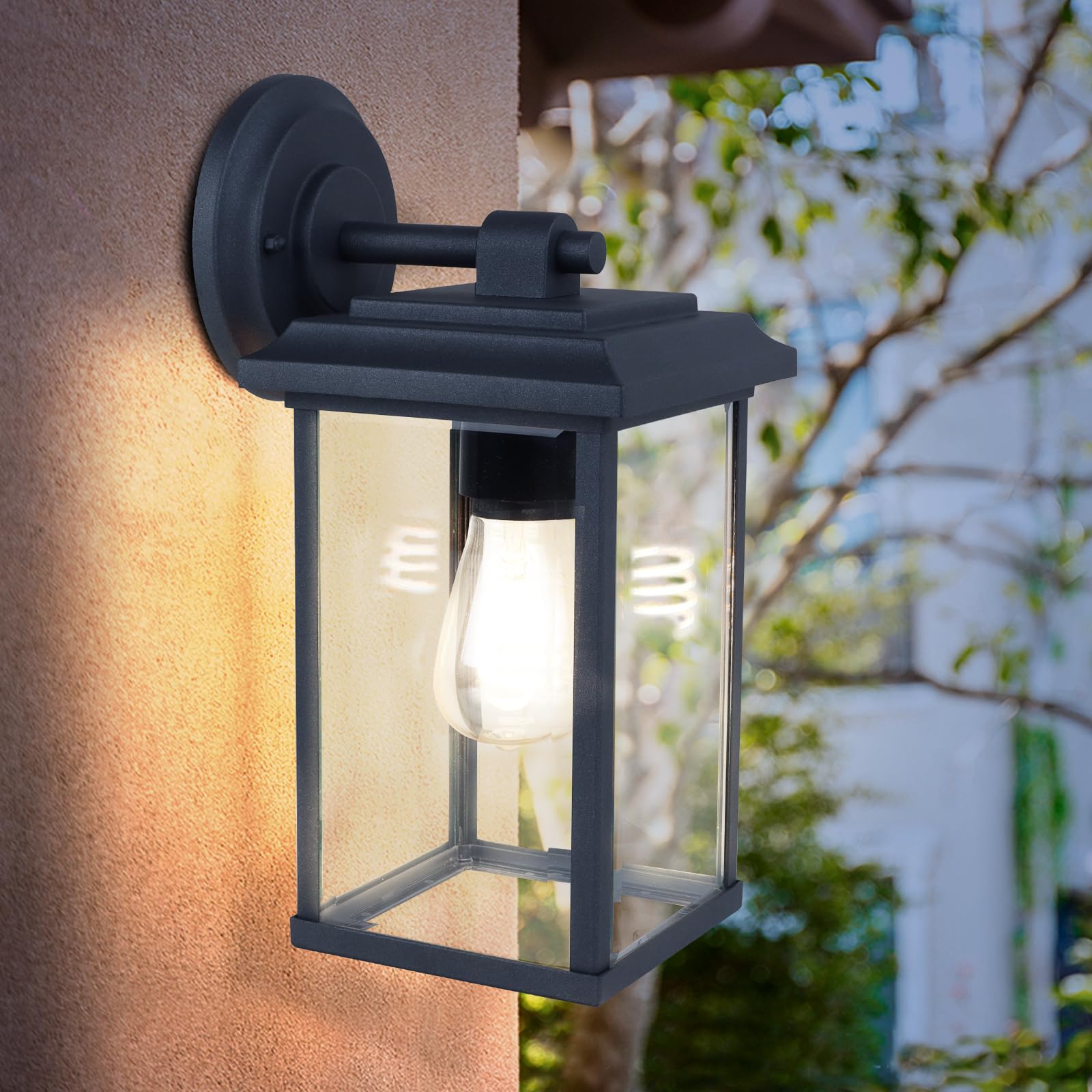 Applique da Parete per Esterni, Lampadina E27 Max 25W (Non Inclusa), IP65 ImpermeabileCorpo in Alluminio, Diffusore in Vetro, Lampada da Esterno a Parete con Paralume in Vetro Trasparente