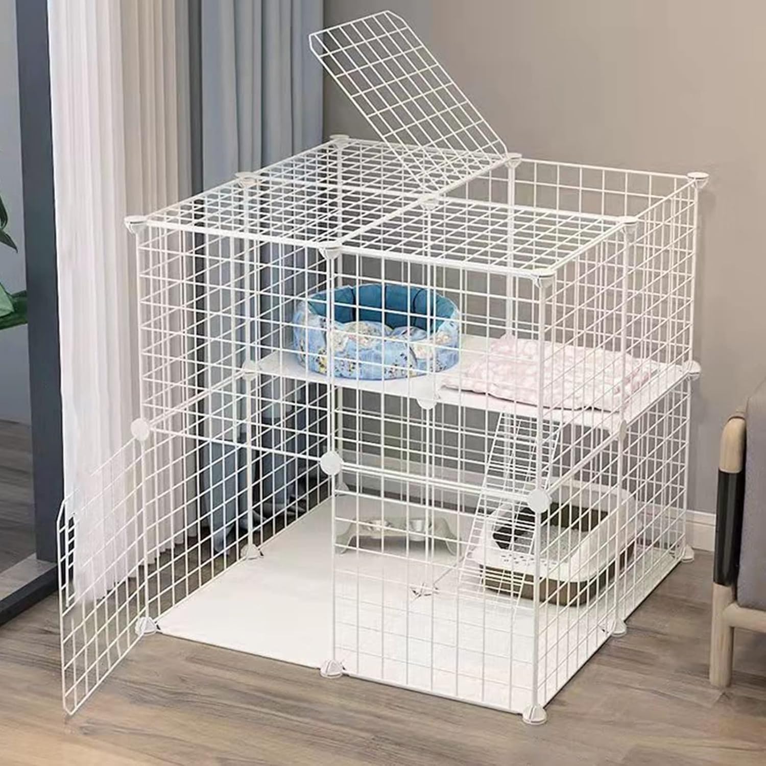 Jaula para gatos de interior con plataformas de posadera y corral 1