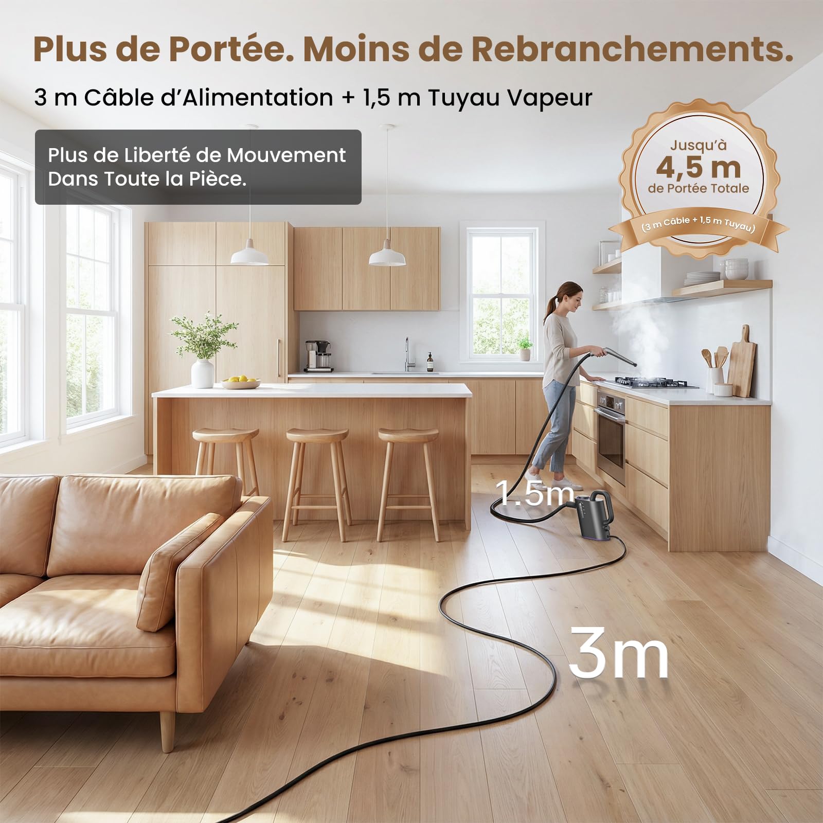 Nettoyeur Vapeur à Main 15 Sec Chauffage Rapide, 550 ml Réservoir
