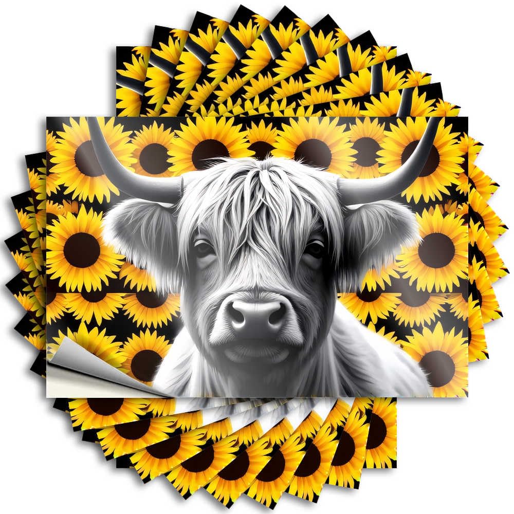 Fzfn Colour Highland Cow In A Sea Of Sunflowers Crazy Birthday - Decal Tumbler Removable Vinyl Decal(12X18cm)